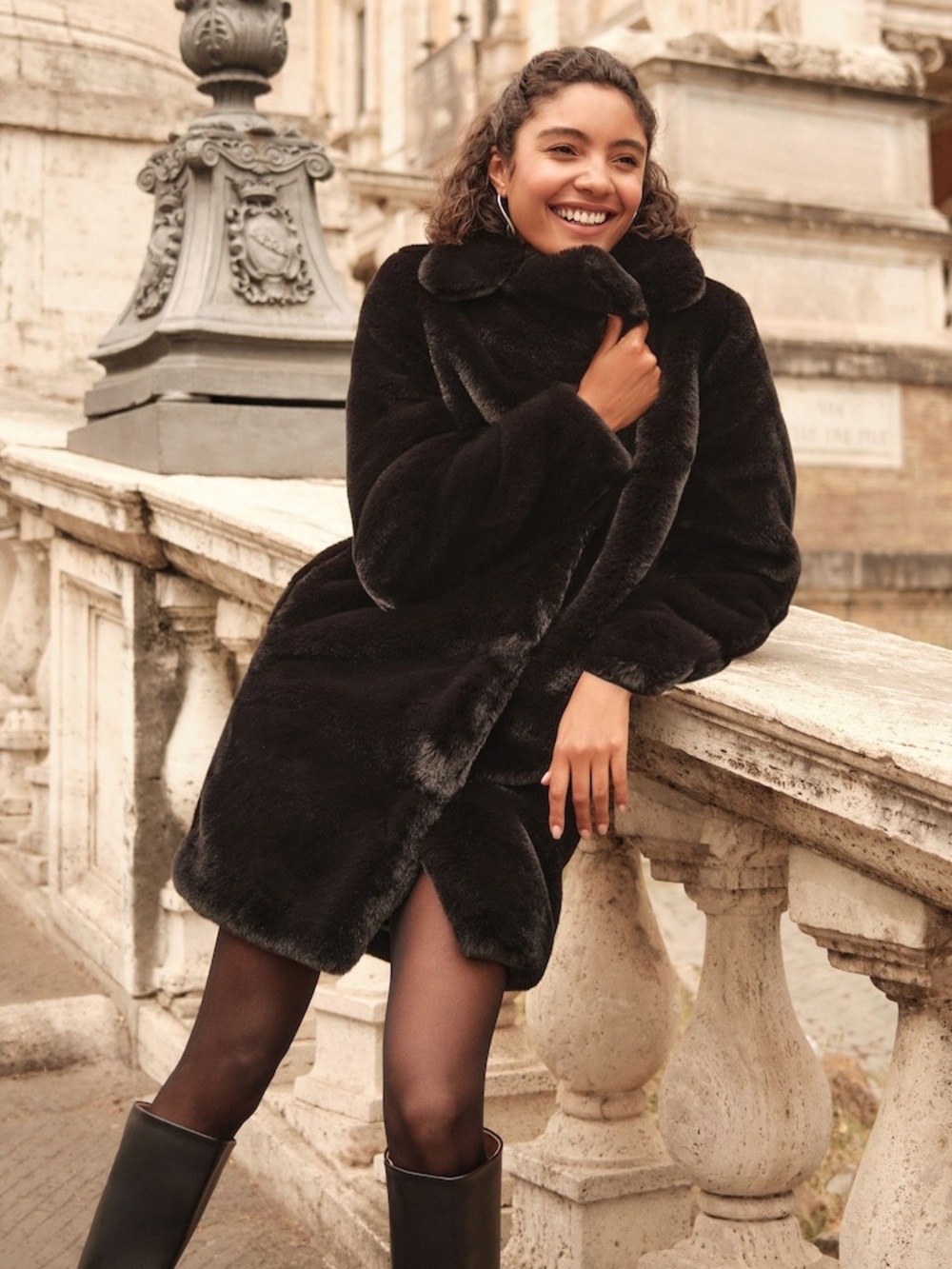 Apparis Black Faux Fur Pea Coat - Picture 4 of 8